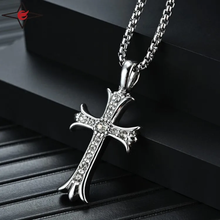 Fine Jewelry 18k Gold Large Men Chunky Gothic Chain Silver Zirconia Necklaces Diamond Cross Pendant