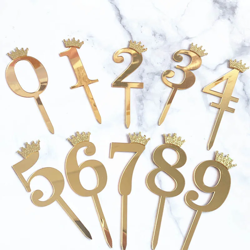 Birthday Number Cake Toppers With Glitter Crown Acrylic for Cupcake Topper