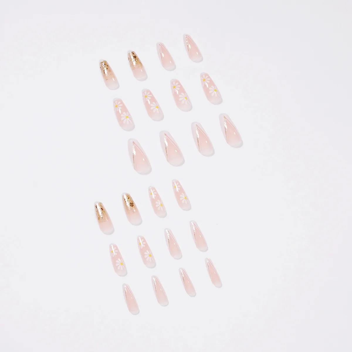 Medium Long Gold Glitter Ballerina Press On False Finger Artificial Coffin Tip Nails 24pcs Long Wholesale Supplies Salon