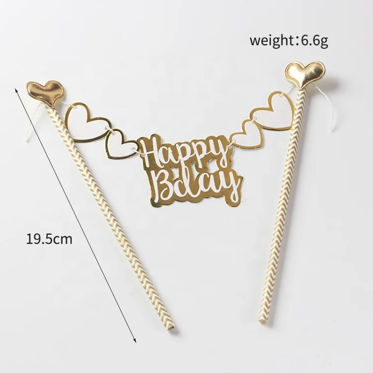 Топпер для торта на день рождения, новый золотой Топпер для торта, натягивающий флаг, топперы для торта на день рождения