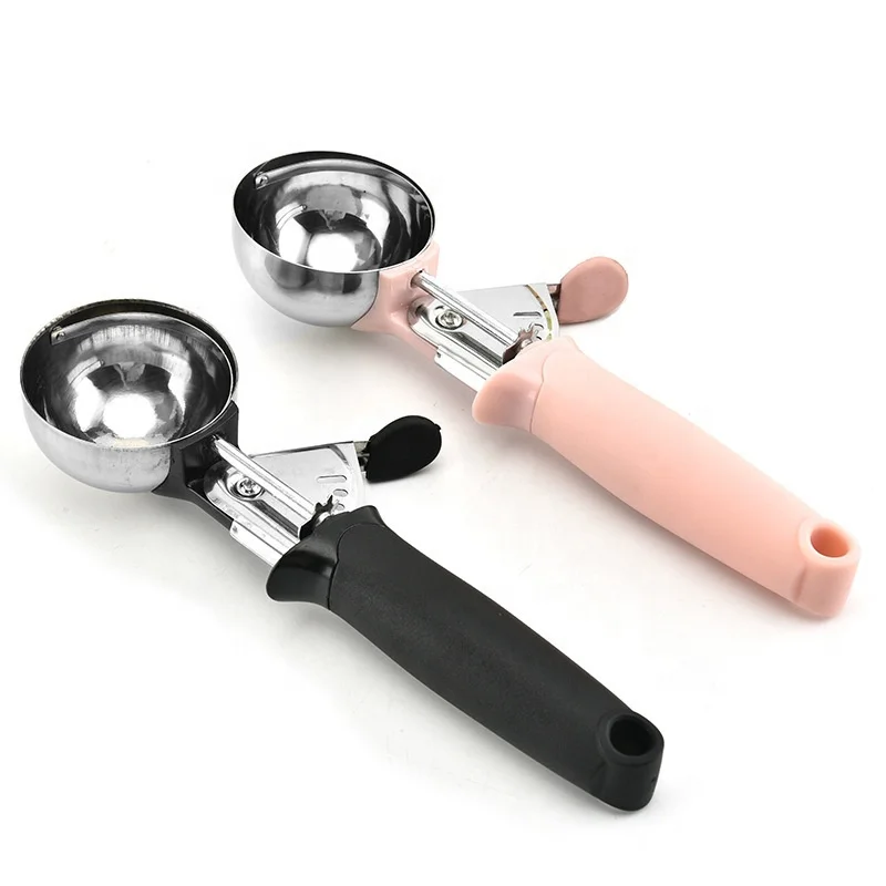 Customized logo 430 stainless steel spoon ice cream scoop with pink and black plastic handle