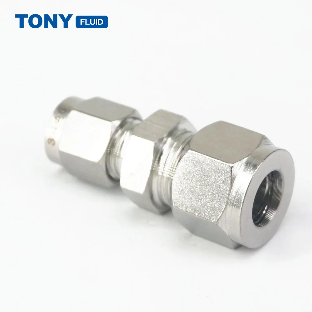 6mm x 8mm OD Stainless Steel Reducing Union Tube Fitting Double Ferrule Compression Tube Fitting