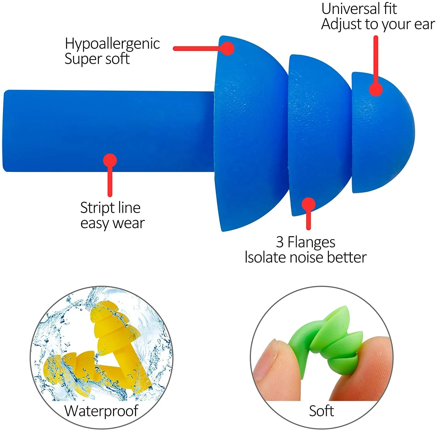 Wholesale Waterproof Ear Plugs for Sleep Soft Silicone Reusable Earplugs for Sleeping Noise Cancelling 4 Pairs