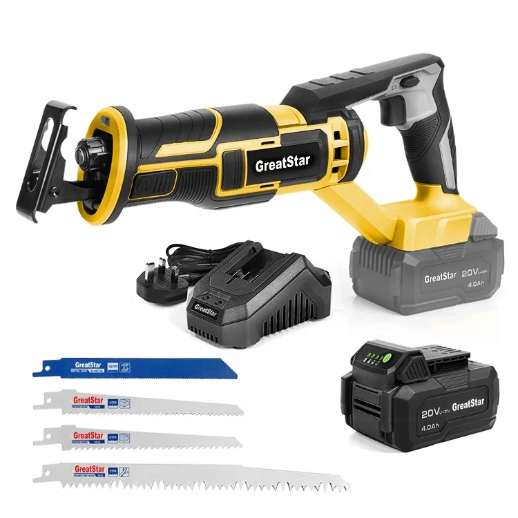 GreatStar Cordless Reciprocating Saw 20V 4.0Ah Battery 25MM Stroke Length Variable Speed saws with 4 Blades for Wood Metal