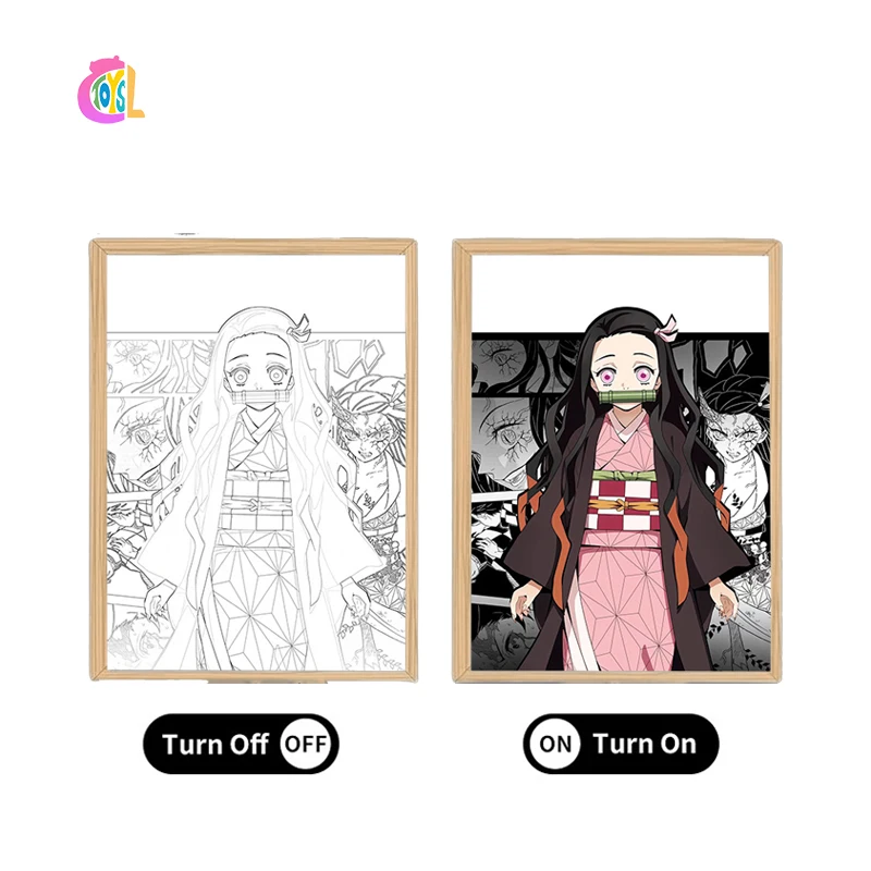 2024 New Fashion Nightlight 3d Painting Anime Demon Slayre Cartoon Luminous Picture Poster Home Decoration Collection Paintings