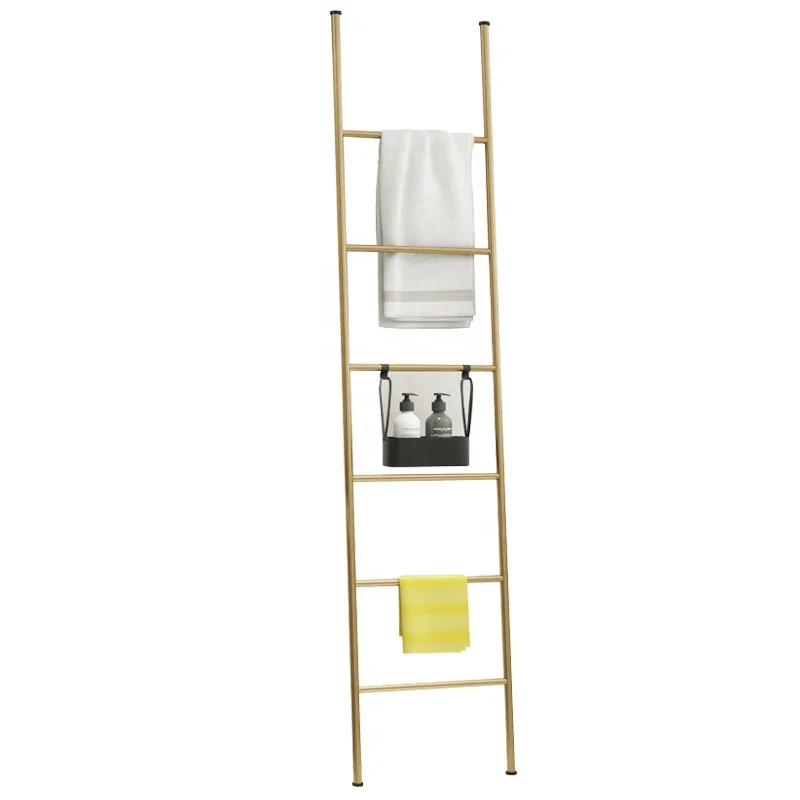 Modern Leaning Ladder Shelf For Bathroom Coat Rack Metal Hangers Gold Towel Drying Rack
