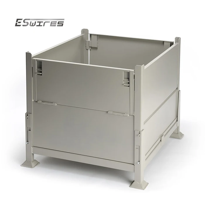 Customized stackable collapsible powder coated metallic pallet boxes for auto spare parts storage