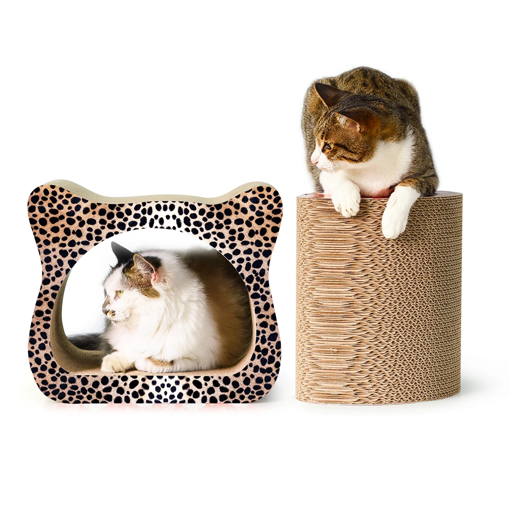 Wholesale Cardboard Cat Scratching Toys  2-in-1 Cat Head Shape Corrugated Cat Scratcher Scratch Board Product