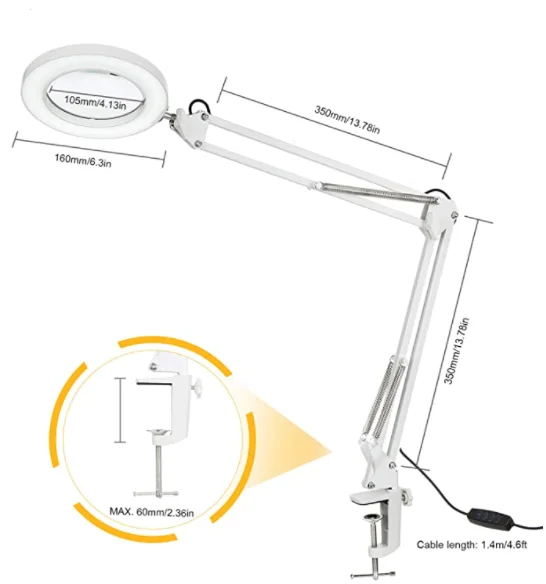 Best selling Table Desk Clamp Mount Magnifying lamp Glass Lens LED Magnifying Lamp