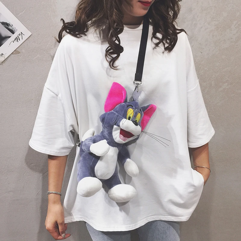 
Plush Toy Stuffed Animals Cute Cat and mouse Tom and Jack Bunny Keychain Pendant Kawaii Children Gift plush Messenger Bag 