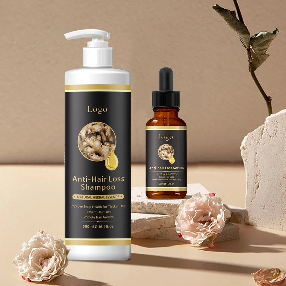 Private Label Natural Scalp Care Organic Ginger Anti loss Hair Wash Vegan Hair Growth Biotin Shampoo And Conditioner Kit