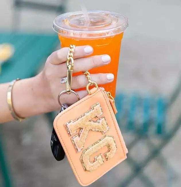 Custom logo keychain with wallet chenille patches small wallet keychain nylon mini zipper coin purse keychain