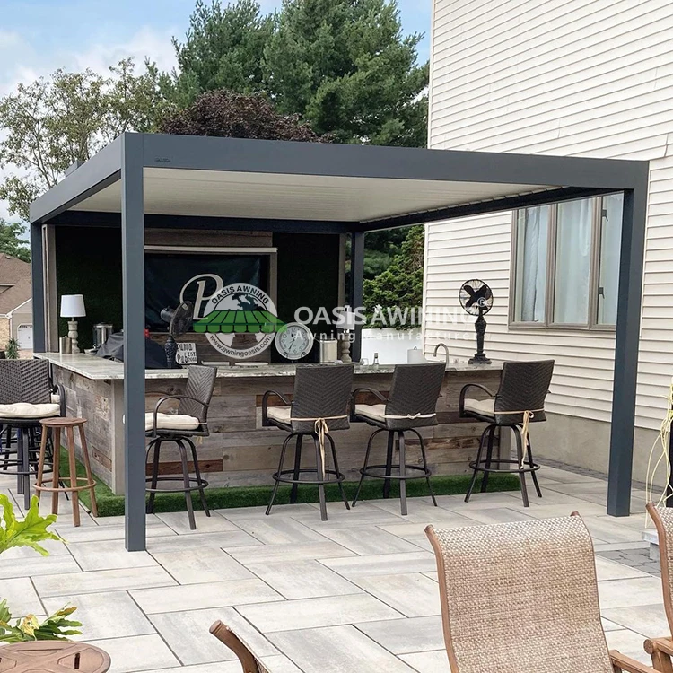 Modern Design Rainproof Pergola Aluminum Outdoor Pergola Gazebo Bioclimatic Sun Roof Louver Pergola Sun Shade