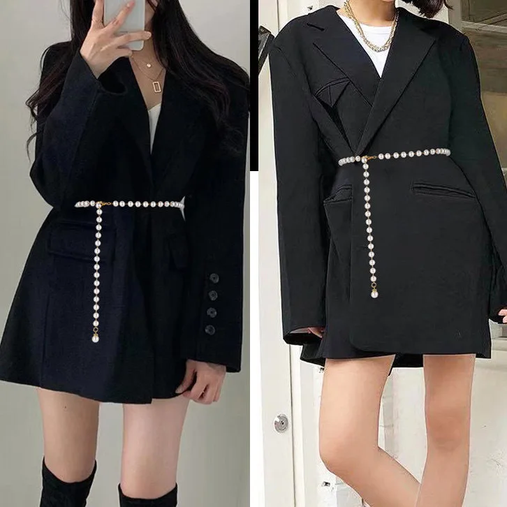 Retro Simple Imitation Pearl Single Layer Girdle Belt Sexy Fashion Dress With Waist Chain Women