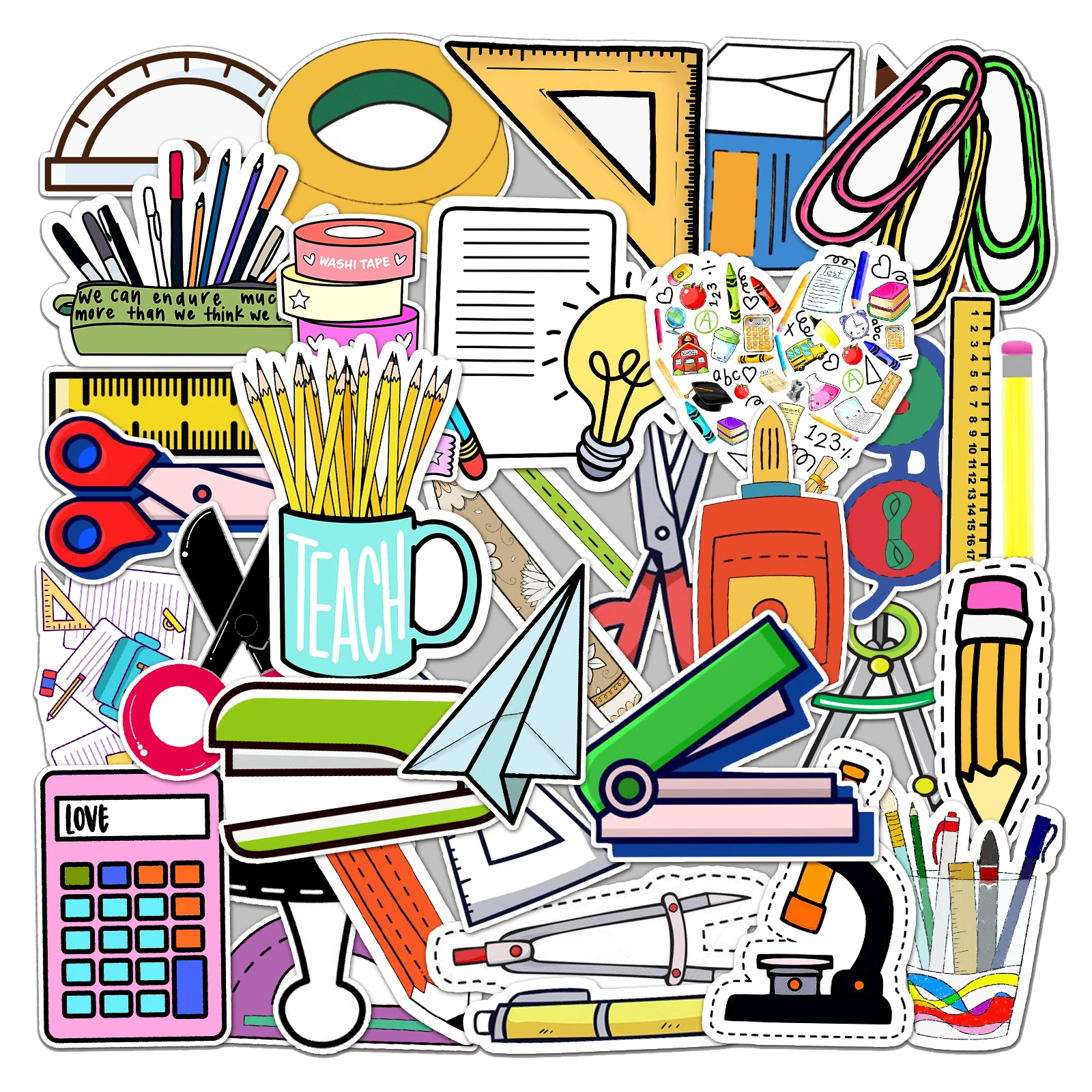 50Pcs Ins Style Cartoon Stationery Graffiti Stickers For Kids Pencil Case Student School Decor Sticker