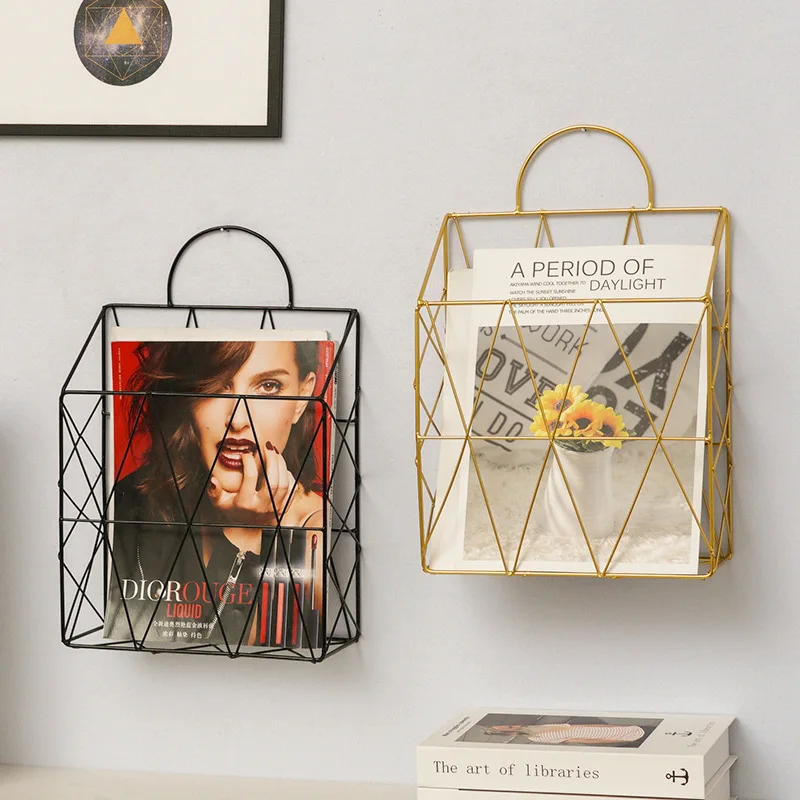 Nordic style wall wall hanging iron art portable magazine rack book room newspaper rack living room wall storage rack Creative