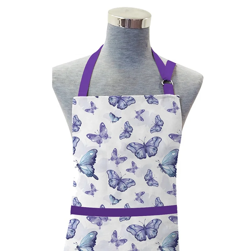 Custom New Design Printed Polyester Cotton Butterfly Pattern Chef Cooking Apron and Kitchen Towel Oven Glove Pot Holder Set