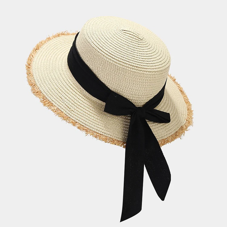 manufacture made women female moisture wicking quick dry wide brim paper straw hat large brim usa unisex bow tie ribbon head cap