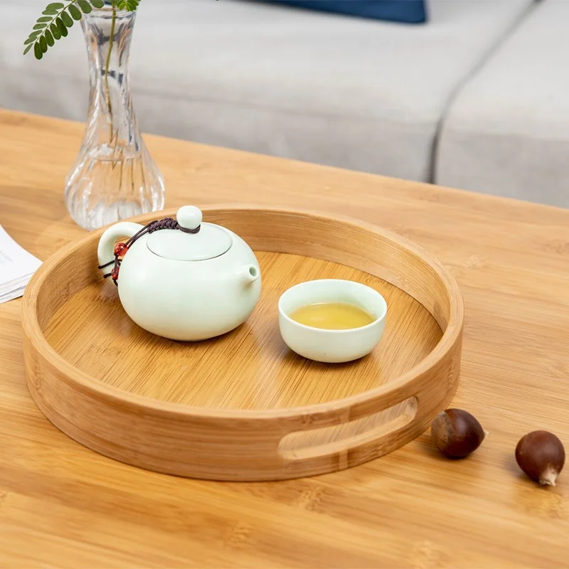 Round Tray As Coffee Table Decor Serving Tray Restaurant Breakfast Dinner Food Fruit Bamboo Serving Tray