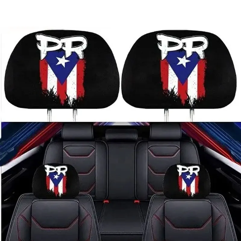 2023 High Quality Decorative Advertising Spandex Puerto Rico America Car Custom Headrest Covers Flag Car Seat Flag