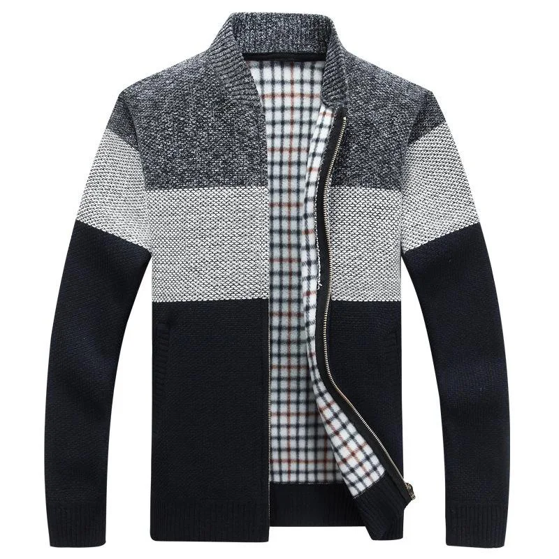 O Neck Long Sleeve Grey Color Block Zip Up Mens Cardigan Sweater For Men