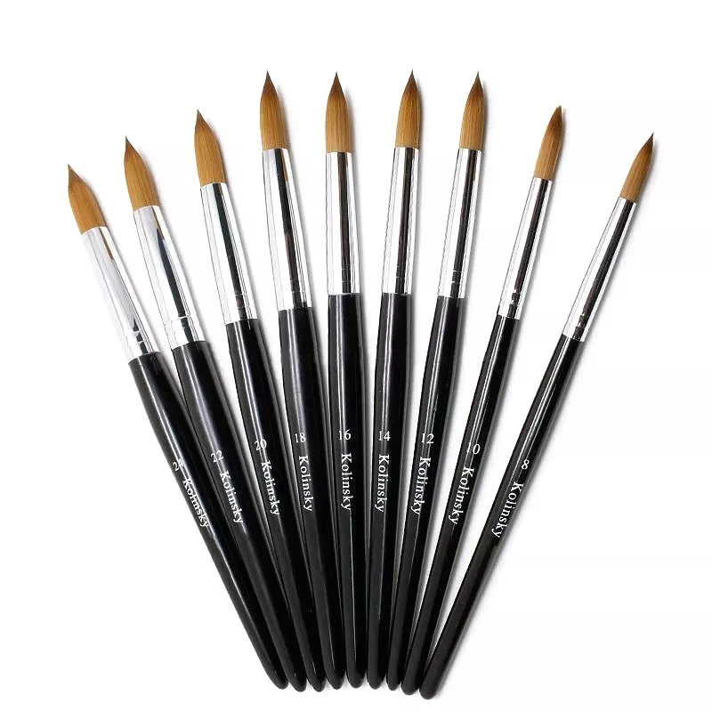 Acrylic Nail Brush 100% Kolinsky Acrylic Brushes wood Oval Crimped Nail Art Powder Brush Manicure Tool