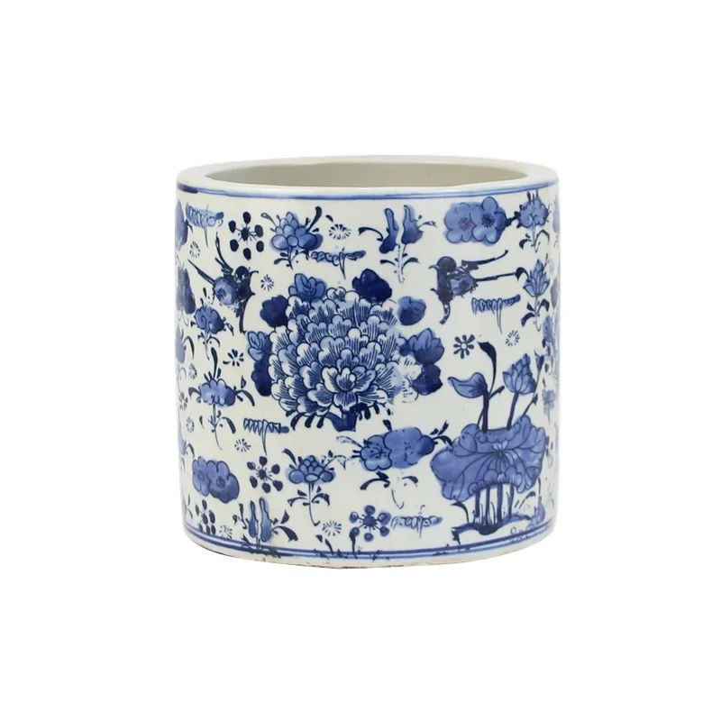 RZKT03-D Blue and white Chinese landscape floral ceramic cheap vase brush pot