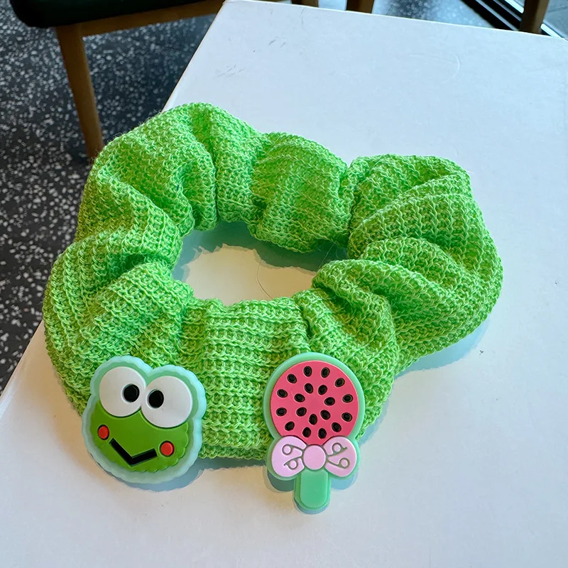 2023 sweet colorful frog hair girls accessories hot sale hairy bow tie hair ties elastic hair bands