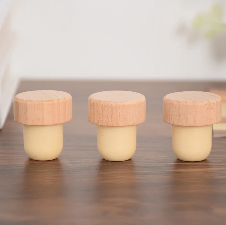 customized  wine bottle T type cover wooden cork polymer cork stopper for Room Diffuser Bottle