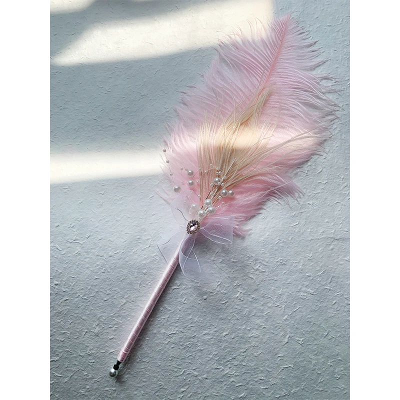 luxury jewel design wedding pen natural peacock ostrich feather quill ball point pen for wedding