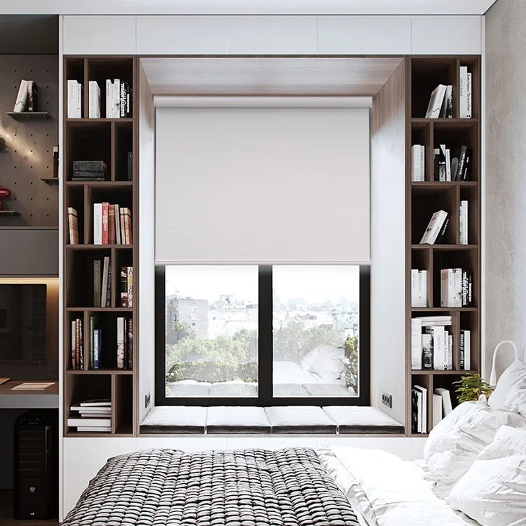 Bedroom Blackout Smart Roller Shade Electric With Remote Solar Powered Automation For Window Roller Blinds Indoor Motorized