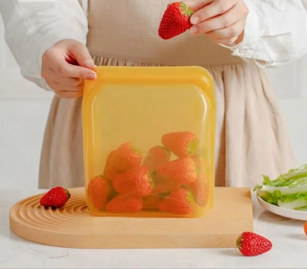 custom home 1600ml kitchen reusable transparent zipper zip lock foldable silicone food grade pouch storage bag