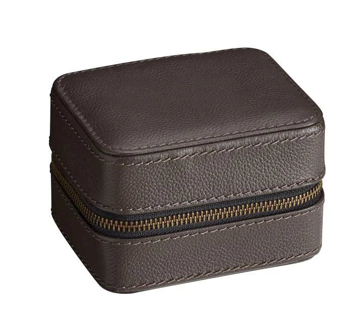 Gift Watch Box Classical zipper jewelry case portable leather custom logo italian velvet jewelry travel hard case roll