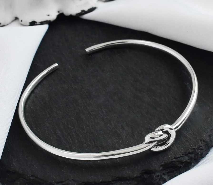 Custom Classic 925 Sterling Silver Personalized love Knot Bangle Stackable Bracelet Women Jewelry