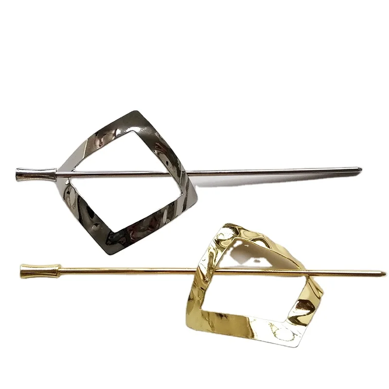 Korean fashion retro women hairpin metal square shape hair stick hollow simple large hair fork for girl
