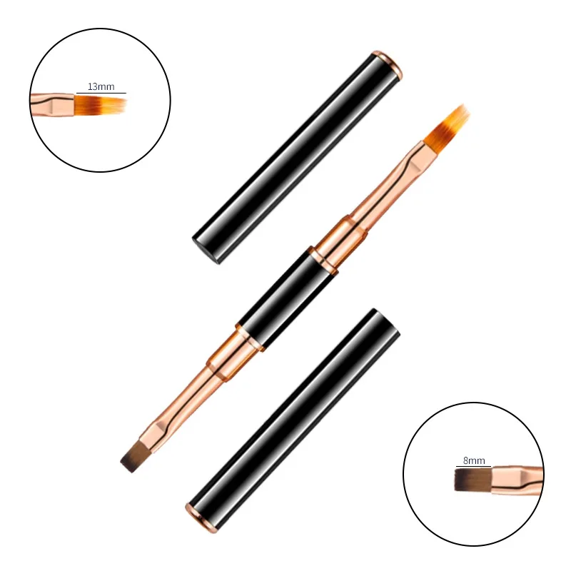 Custom New 3D Nails Brush Liner with Ombre Flat Cover Gel Art Design Double End Rose Gold Metal Handle Nail Art Paint Brush