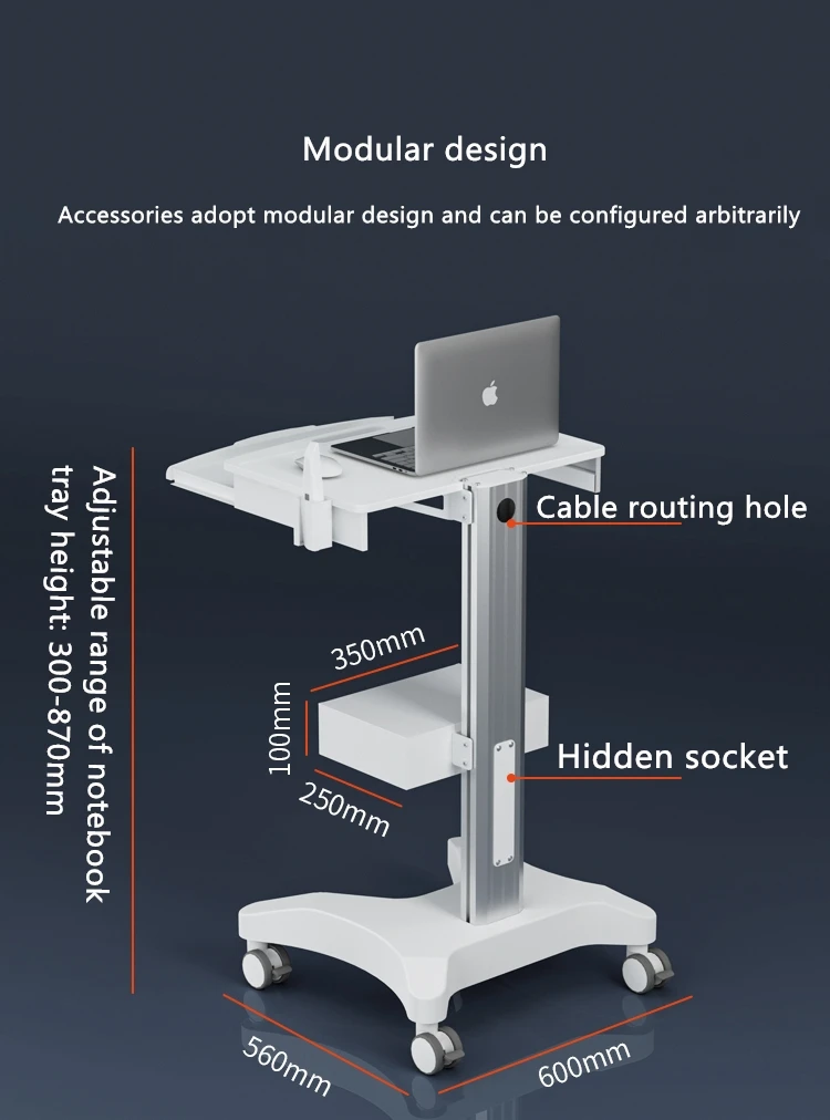 Dental Cart with Oral Scanner Instrument Shelf Laptop Use with Keyboard Medical Trolley for Dental Clinic
