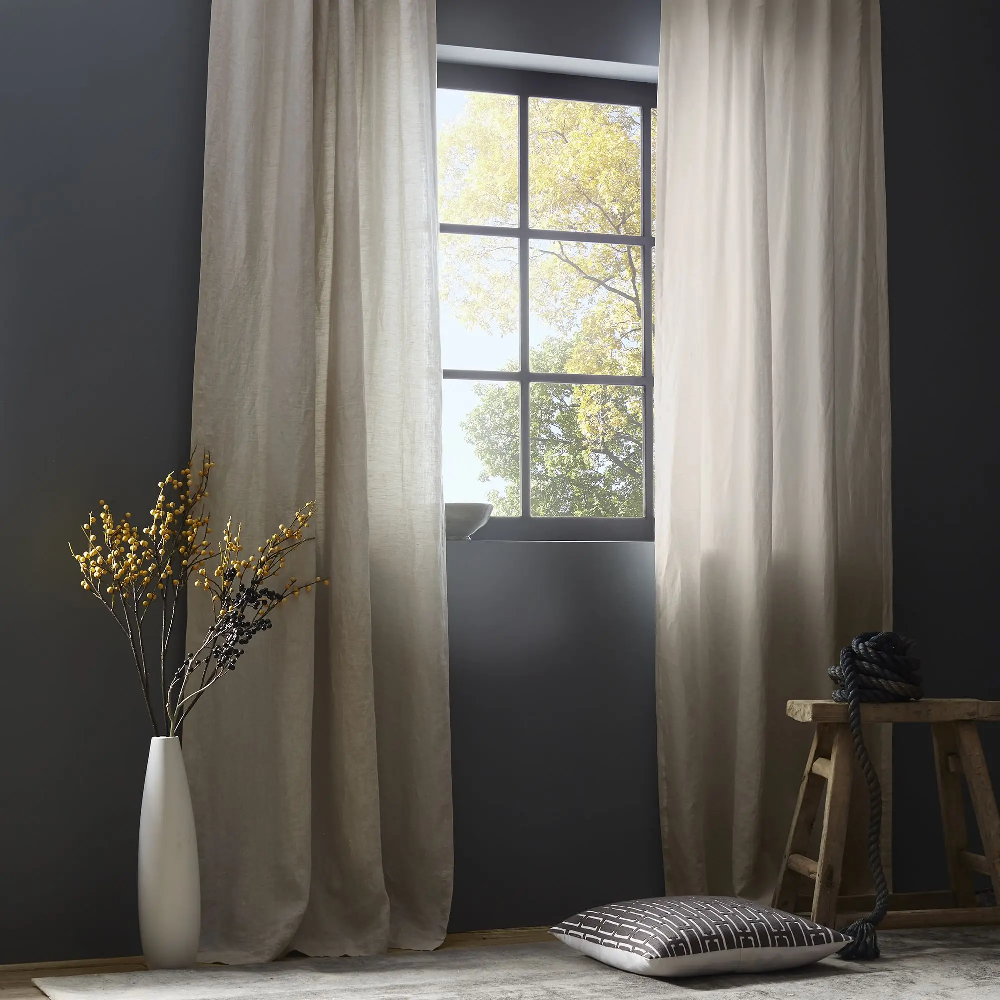 Wholesale Custom Luxury Solid Windows blinds Drapes 100% Polyester Linen Look Blackout Curtain for living room