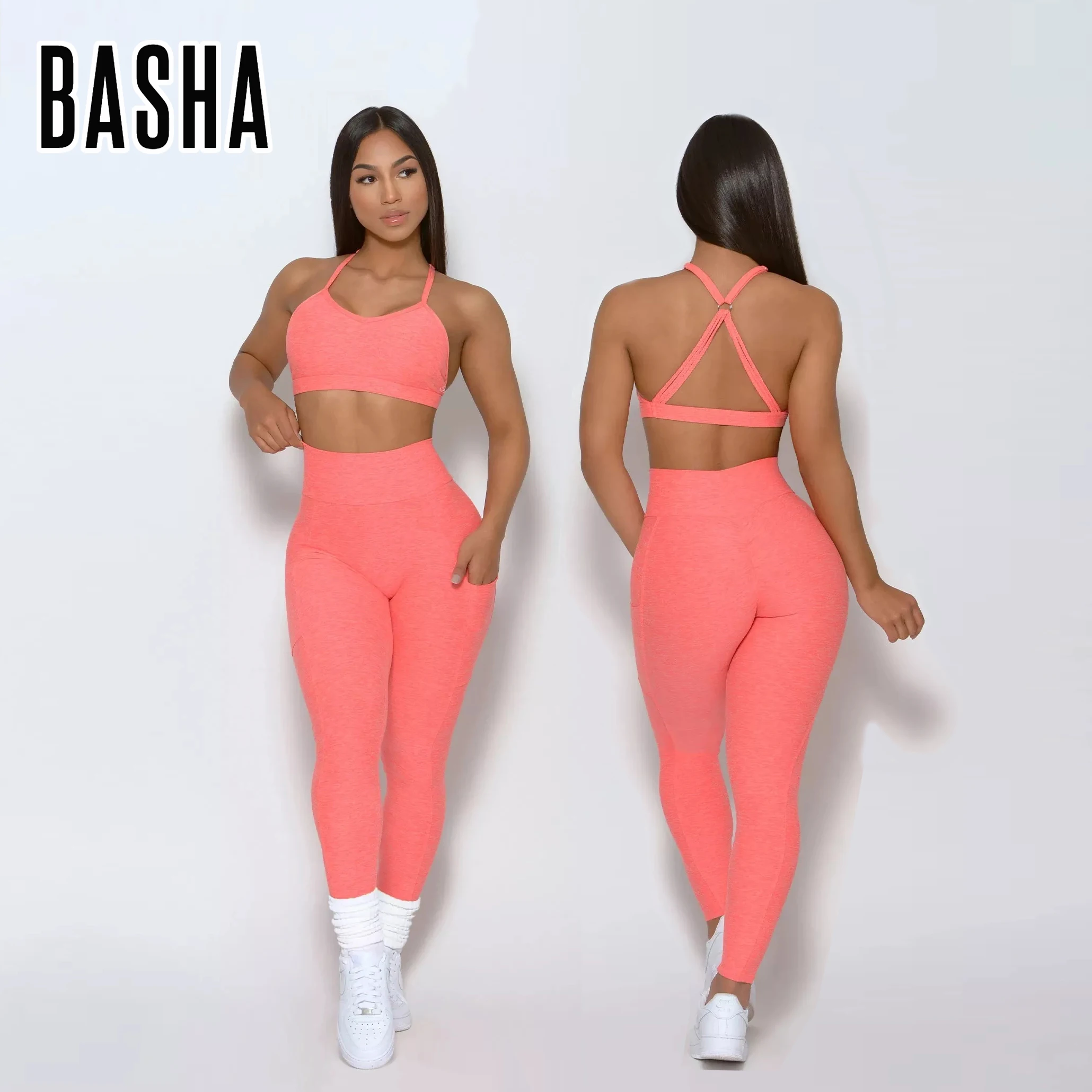 BASHAsports Wholesale Active Wear Sportswear 2 Piece Set Women Gym Fitness Sets Two Piece Biker Workout Yoga Short Pants Set