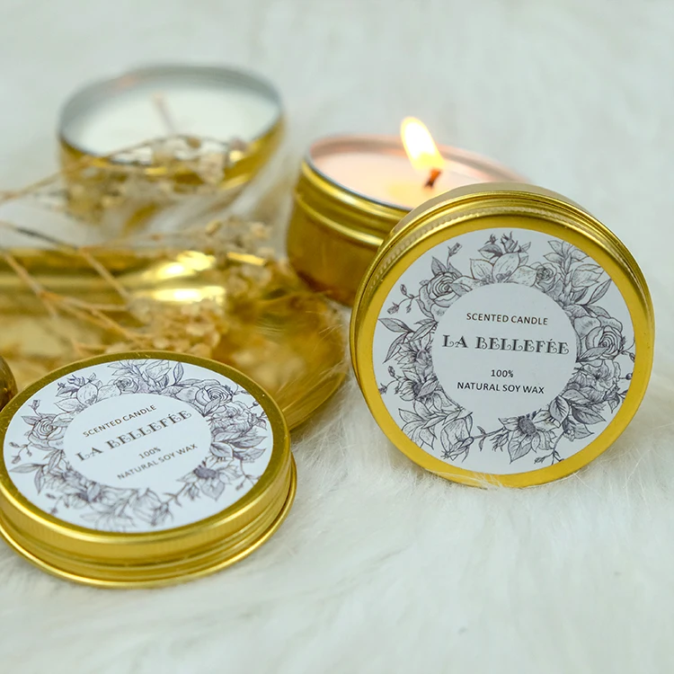 
Custom Private Label Aromatherapy candles Scented Tin Candles Gold Tin 40g soy wax scented candle 