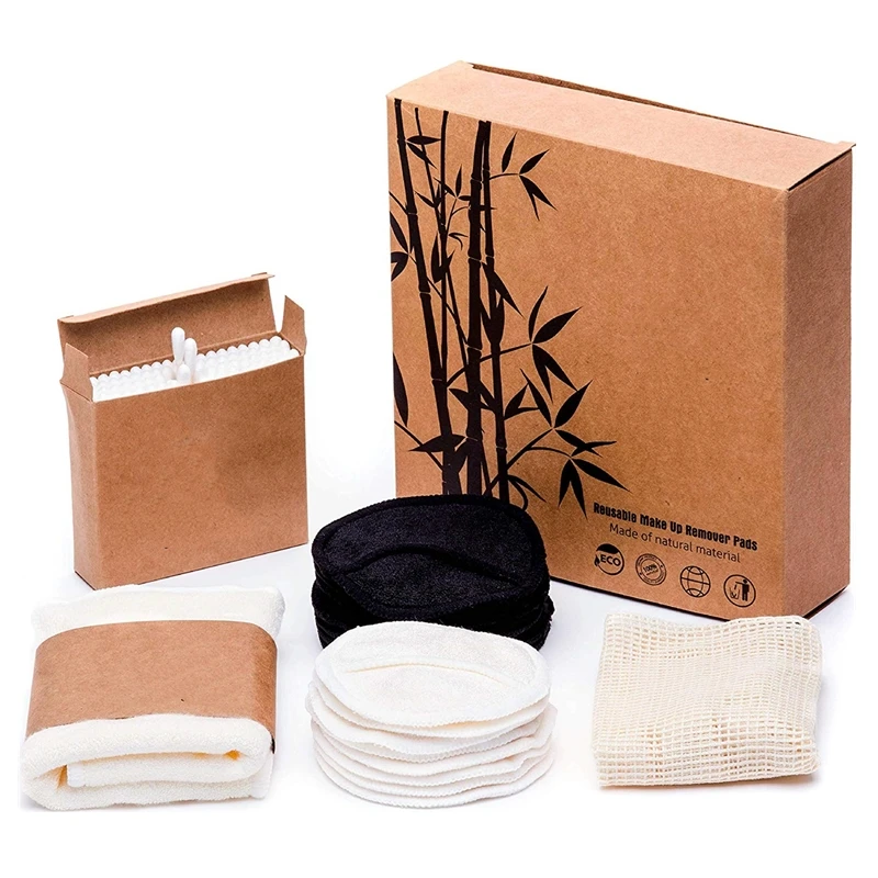 21 Bamboo Reusable Cotton Pads with Velour Spa Headband & Laundry Bag