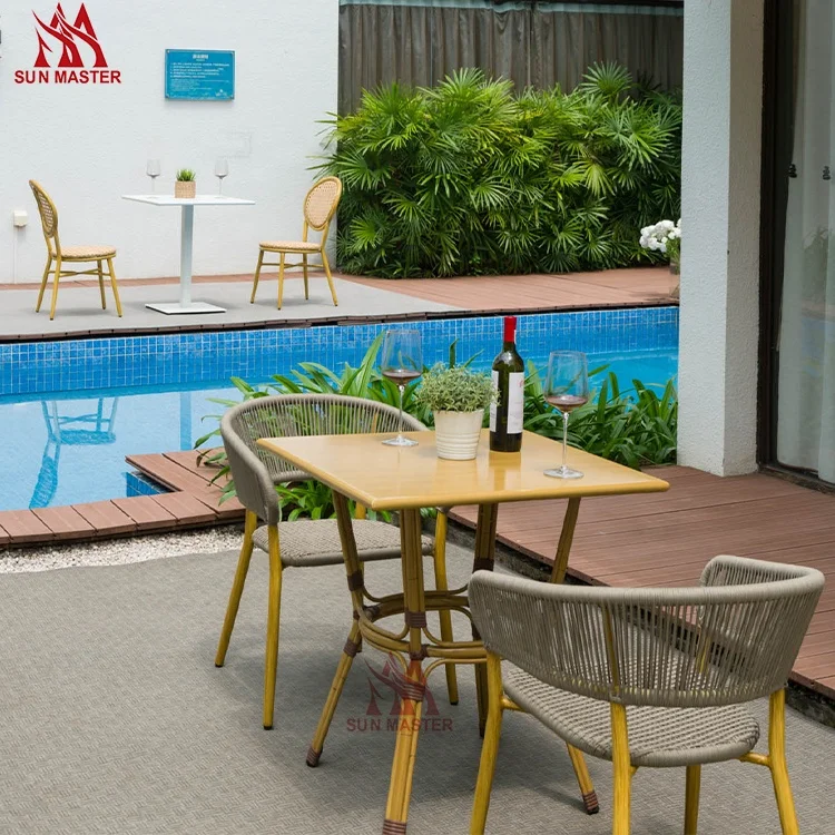 High Quality Modern Patio Furniture Rope Woven Aluminum Chair Garden Restaurant Outdoor Indoor Stackable Rattan Wicker