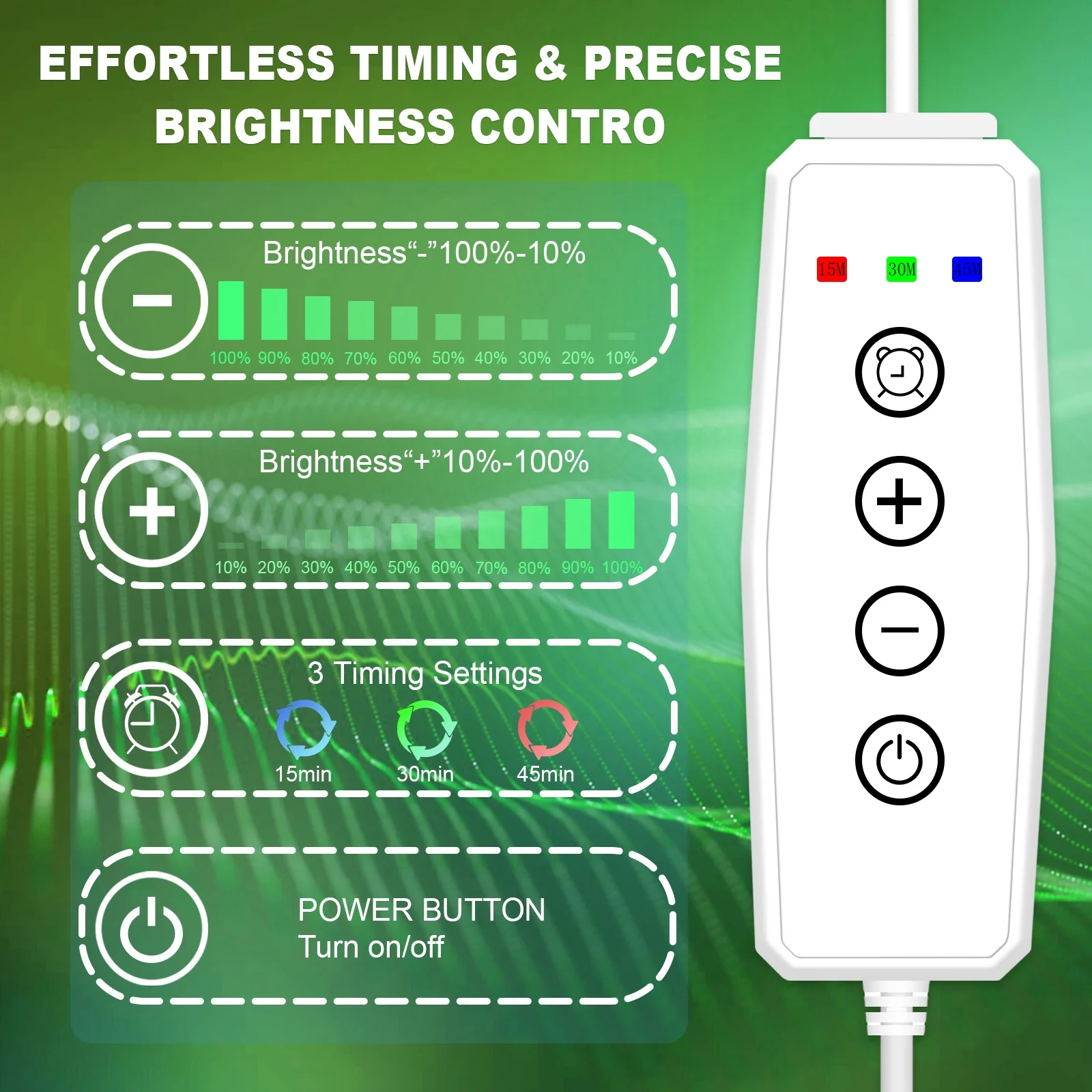 Light therapy lamp, green light therapy with timer function and adjustable brightness to help improve your sense of well-being