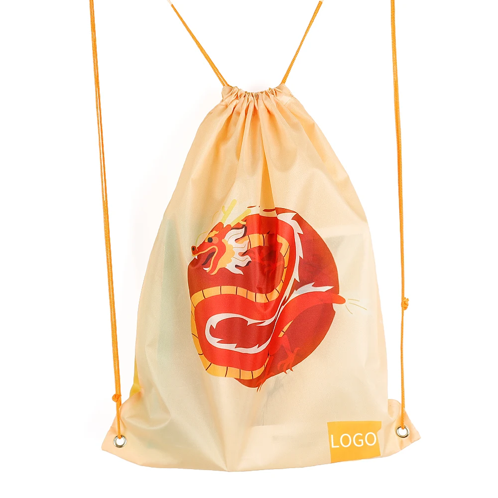 Custom Print Rpet 210D Gym Drawstring Bag Backpack For Outdoor