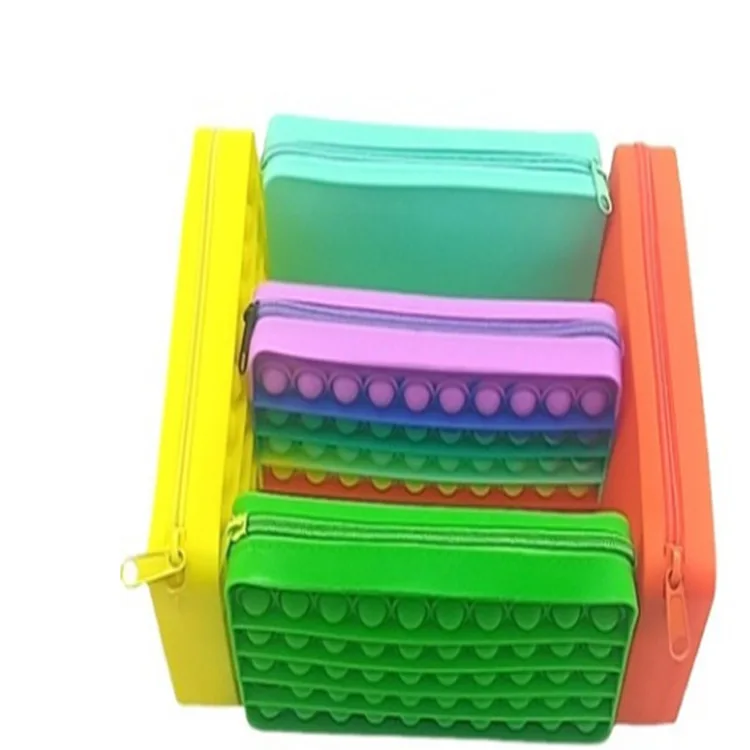  Easycosy wholesale Rainbow custom school Silicone decompression fidget toys pops it pencil case with puzzle bubble for
