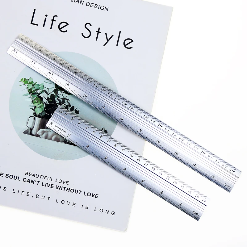 Promotional Multi Size Metal Straight Ruler15cm/20cm/30cm Customized  Aluminum Ruler  Office Measuring Tool