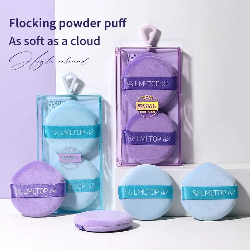 LMLTOP Flocking Powder Puff Vendor 2pcs Soft Triangle Round Cotton Makeup Powder Puff With Box SY230 Dry Wet Loose Powder Puff
