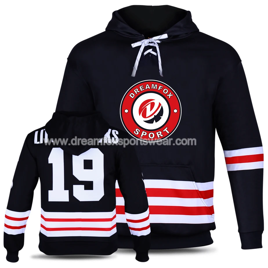 best youth hockey style sweatshirt sublimation lace up hockey hoodie cool ice hockey hoodie with string