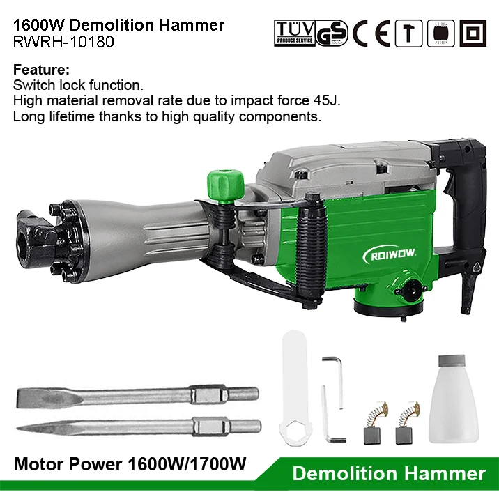 Power Tools Corded Electric Rotary Breaker Hammer Drill Hammer Mill Machine Jack Hammer Demolition Breaker 1600W