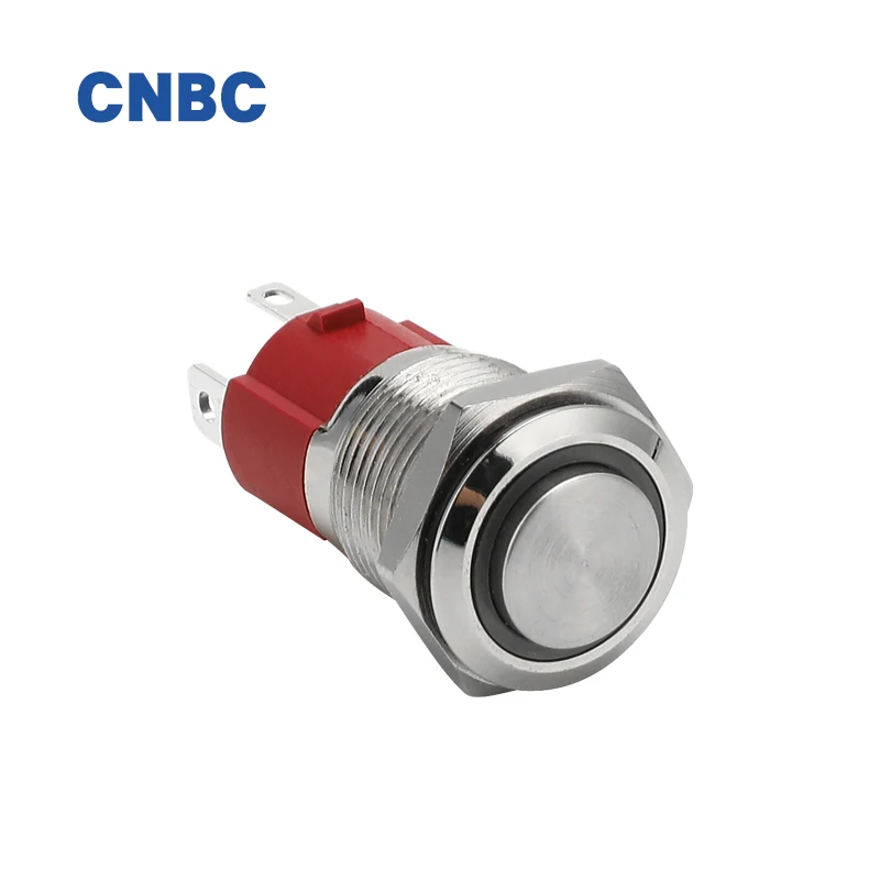 High Current 10A 16mm IP67 waterproof momentary self-locking 1NO high round ring ledmetal push button switch with 4pins